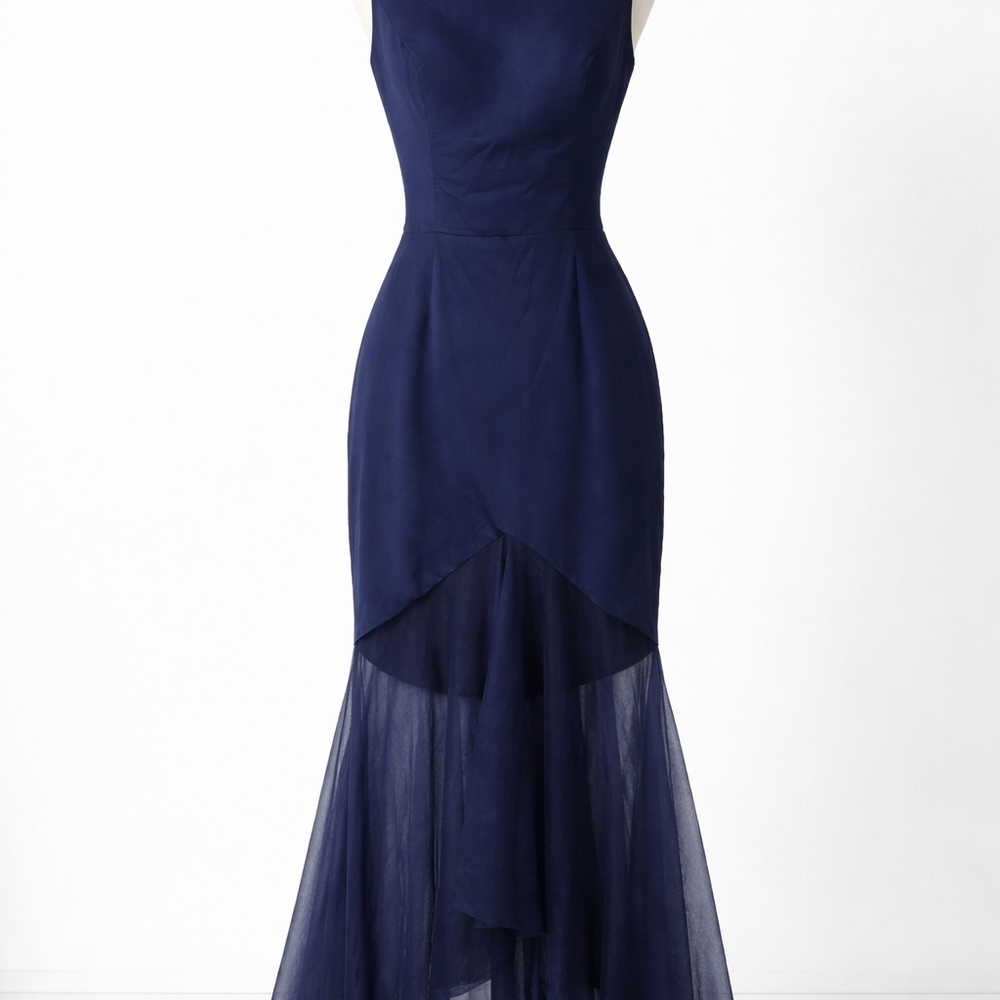 Navy Blue Sleeveless High-low Chiffon Elegant Dress | Costum Made - Picture 2 of 6